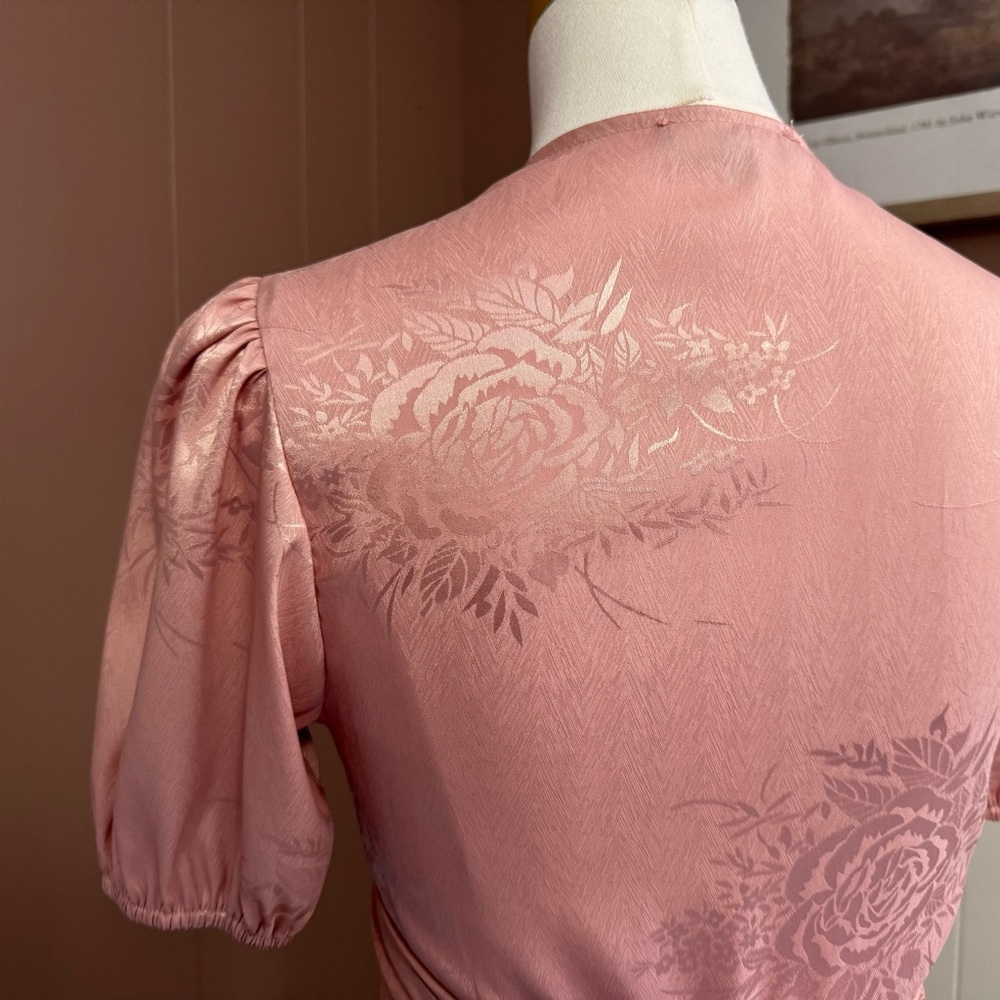 Lulus Pink Floral Satin Wrap Blouse - Picture 8 of 13